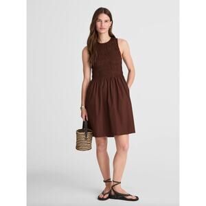 Madewell The Melody Smocked Mini Dress Cotton Roasted Chicory Brown Medium NWT